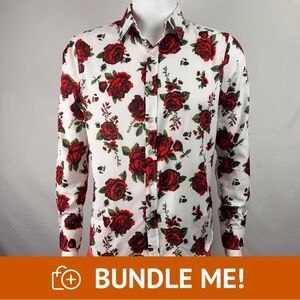 NWT ZEROYAA Men’s Floral Print Button-Up Shirt – Size Small